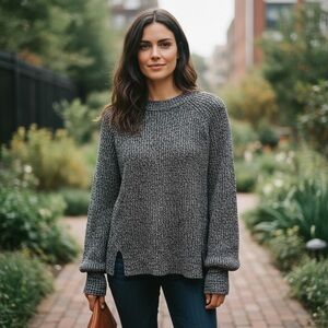 Project NAADAM Cable Knit Crewneck Sweater – Charcoal Grey (XS)